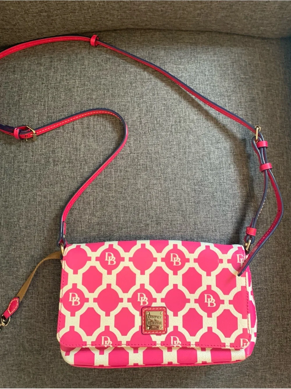Dooney & Bourke Hot Pink and Cream Geometric Crossbody